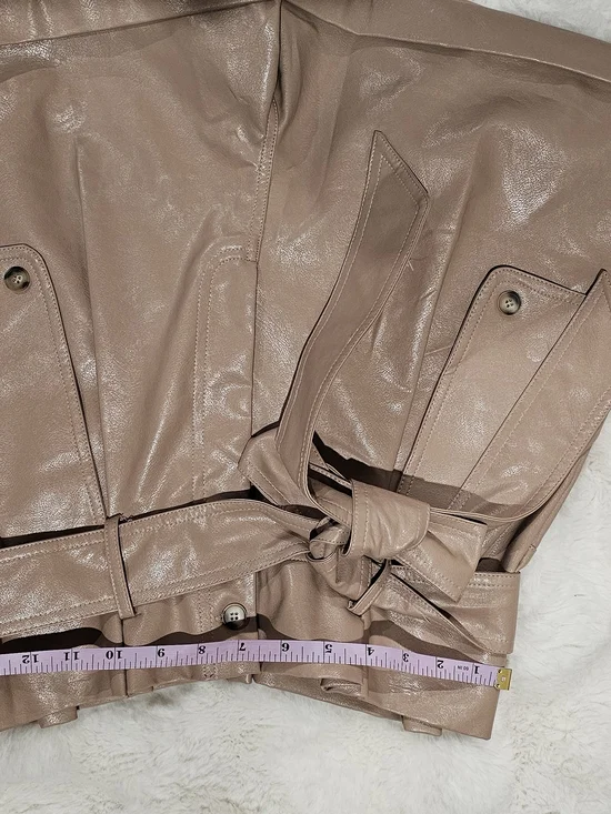 Karie Faux Leather Paperbag Waist Shorts NWT Taupe Belted Size Medium - Picture 2 of 6